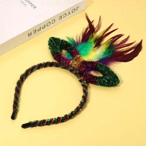 Vista 18 de YAHPERN Diademas de Mardi Gras para mujer, máscara de flor de lis, diadema de plumas de carnaval, accesorios para el cabello, regalos