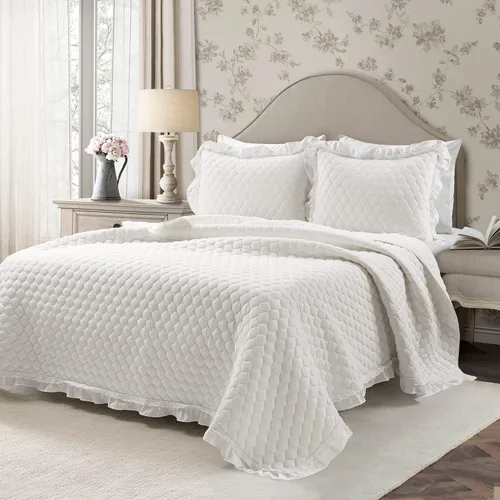 Vista 12 de Lush Decor Ella Ruffle Colcha de Encaje con Volantes, Juego de 3 Piezas, King, Marfil - Bonito Juego de Cama - Ropa de Cama King - Ropa de Cama