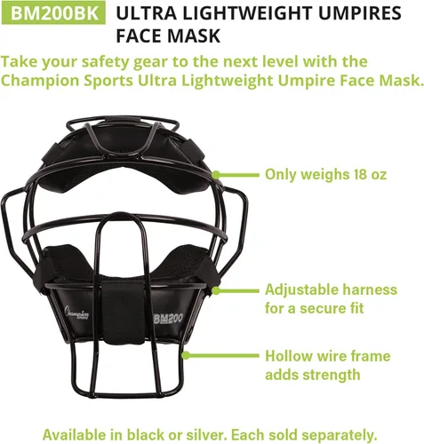 Vista 3 de Champion Sports Ultra Lightweight Umpire Face Mask – Baseball & Softball Umpire Equipment, Steel Frame, Leather Padding