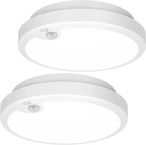Vista 8 de Paquete de 2 luces de techo LED con sensor de movimiento operadas por batería para interiores, lámpara de montaje empotrado inalámbrica regulable