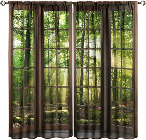 Vista 51 de Cortinas de paisaje, ventana 3D, primavera, bosque, vida silvestre, paisajes de naturaleza, dormitorio, sala de estar, cortinas térmicas opacas de 2