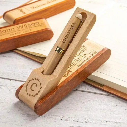 Vista 3 de Juego de bolígrafos y estuches de madera personalizados, bolígrafo de madera natural, regalo de cumpleaños/Navidad/graduación