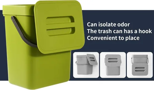 Vista 4 de Domiella Paquete de 2 botes de basura pequeños colgantes con tapa (1.3 + 0.8 galones), contenedor de compost de cocina para encimera o debajo