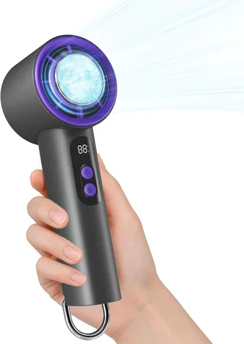 Vista 10 de Ventilador turbo portátil de mano con enfriador de hielo, ventilador personal recargable de velocidad (1-100), potente ventilador máximo de 15000