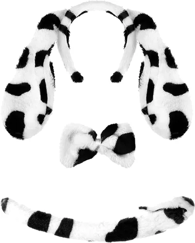 Vista 4 de Pikpops 7Pcs Girls Dalmatian Costume Set with Tutu Skirt, 100th Day of School Costume 101 Dalmatian Dog Dress Up Outfits Kids