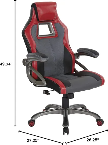 Vista 14 de OSP Home Furnishings Race Car - Silla ajustable para juegos, cuero consolidado gris carbón con detalles rojos