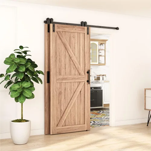 Vista 2 de ZEKOO - Kit de herrajes para puerta corrediza de granero de 4 pies para 2 puertas