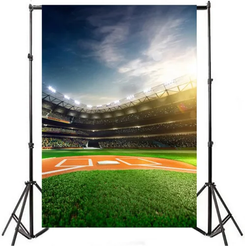 Vista 4 de AOFOTO Telón de fondo de béisbol de 3 x 5 pies, campo de béisbol, campo de fotografía, juego de campo de fútbol, juego de estadio, gradas