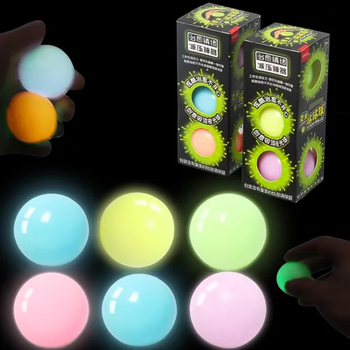Vista 8 de 3 piezas de 2.4 pulgadas Bolas Lumi, Bolas de Ensueño, Bolas Adhesivas que Brillan en la Oscuridad que se Pegan al Techo, Aliviadores de Estrés