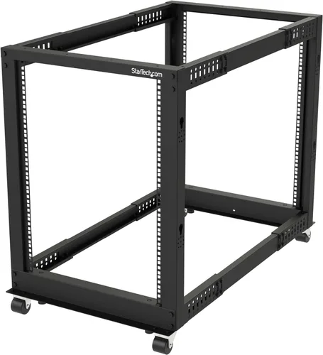 Vista 9 de StarTech Bastidor de servidor de marco abierto de 4 postes 8U móvil, bastidor de red de 19" con ruedas, pequeño bastidor rodante para equipos