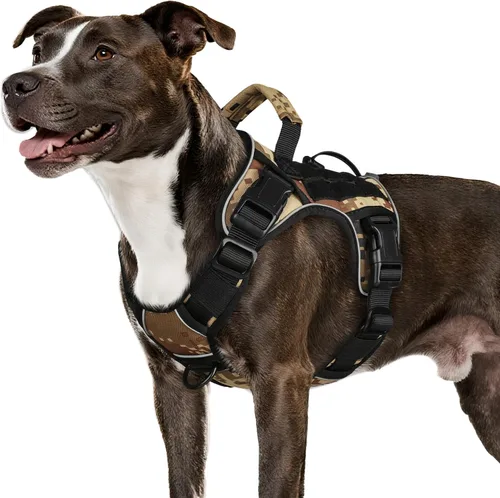 Vista 16 de WINGOIN Arnés táctico negro para perros pequeños, arnés resistente sin tirones con asa, arnés militar reflectante ajustable K9 para mascotas