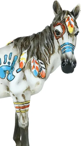 Vista 6 de Ebros Ebros Ecuestre Tribal Belleza Medicina Espíritu Caballo Hecho a Mano Estatua de 8 pulgadas de alto, símbolos indios nativos americanos, plumas