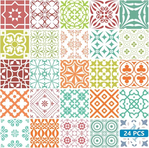 Vista 20 de Juego de 24 calcomanías para azulejos de salpicaduras en muro, azulejos tradicionales de Talavera, calcomanías para azulejos de baño y cocina