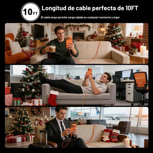 Vista 7 de [Certificado MFi de Apple] Cargador para iPhone 17 Pro Max de carga rápida, bloque de carga USB C de 40 W con cable de carga tipo C extra largo
