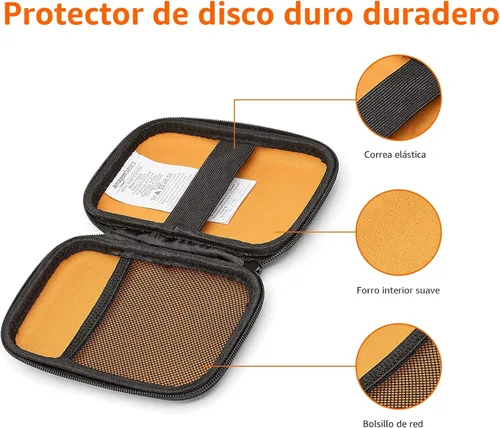 Vista 6 de Amazon Basics Estuche de transporte de carcasa dura pequeña para disco duro externo My Passport Essential 1 paquete, Negro