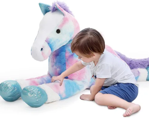Vista 11 de Tezituor Animales de peluche gigantes de caballo negro de 47 pulgadas, poni de peluche grande realista de 4 pies para niños y niñas, almohada