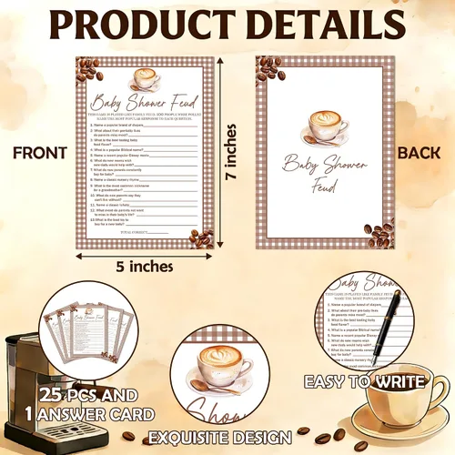 Vista 2 de Baby Feud - Juego de baby shower, estilo café, divertidas tarjetas de relleno para niños y niñas, decoración de mesa de fiesta de revelación