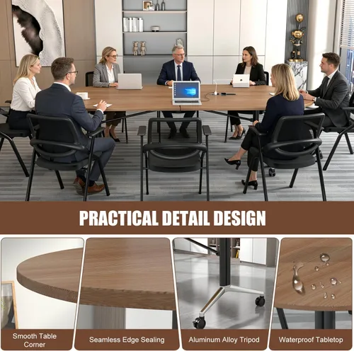 Vista 5 de 94.5" Folding Conference Table with Wheels,Mobile Training Table for Office Walnut