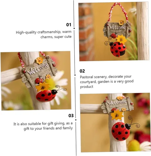 Vista 5 de Seven Star Ladybug - Letrero colgante de resina para puerta con cuerda, placa decorativa de bienvenida para puerta delantera, interior, hogar