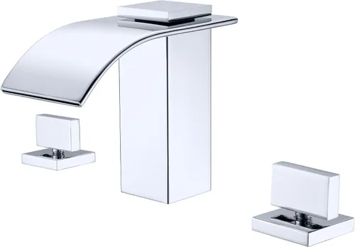 Vista 9 de SUMERAIN Grifo de Baño de 8" Generalizado de 3 Agujeros con Cascada, Grifo de Lavabo en Acabado Negro y Dorado