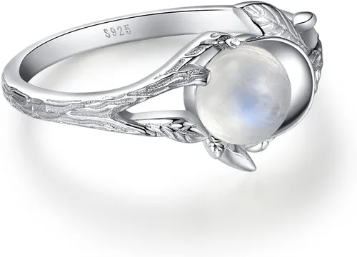 Vista 2 de Angol Anillo de plata de ley con piedra lunar auténtica para mujer, anillo minimalista con caja