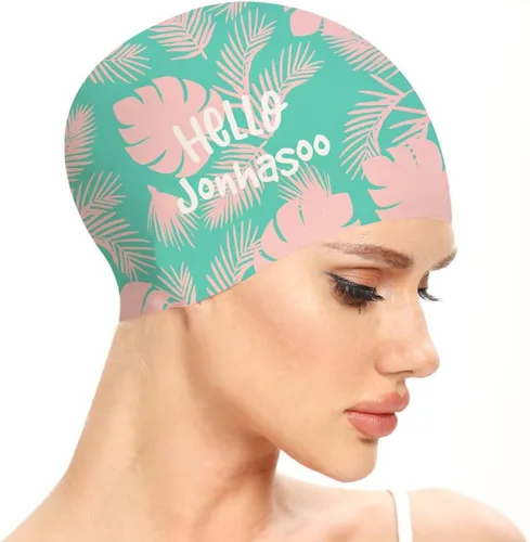 Vista 7 de Gorro de natación para mujer, gorra de natación de silicona para cabello largo con estampado de flores