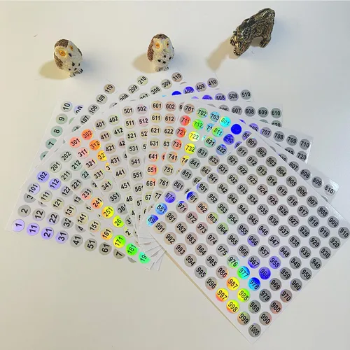 Vista 4 de 20 hojas de 1 a 1000 calcomanías reflectantes impermeables con números láser, calcomanías redondas autoadhesivas, calcomanías de organización