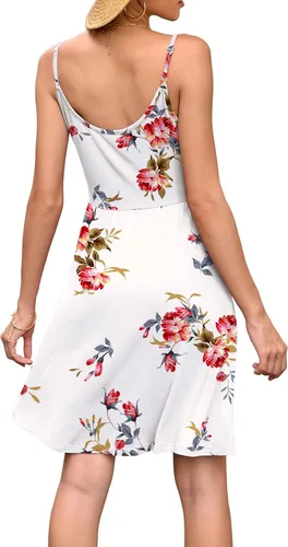 Vista 4 de Weaczzy Vestido veraniego informal con tirantes delgados, para mujer, con vuelo, estampado floral, bolsillos, informal, cuello en V