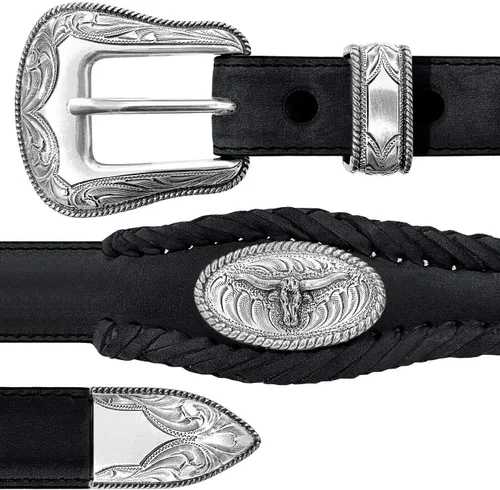 Vista 4 de Longhorn SteerGold Star Conchos Ranger Cinturón Western Cowboy Cowgirl Cuero Genuino Cinturón Trenzado, Tamaño Hasta 60 pulgadas