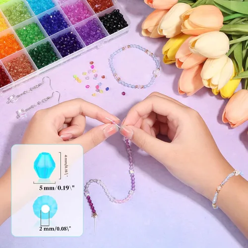 Vista 3 de PAXCOO 5600 Piezas de Cuentas de Cristal para Hacer Joyería, Pequeñas Cuentas de Acrílico Facetadas para Manualidades, Cuentas Bicónicas de Gema