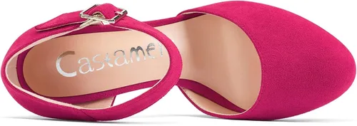 Vista 4 de Castamere Zapatos de tacón alto de bloque grueso para mujer, con punta redonda, de dos piezas, con hebilla, para boda, fiesta, zapatos de vestir