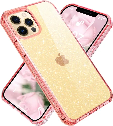 Vista 8 de MIODIK Funda compatible con iPhone 12/iPhone 12 Pro con soporte para teléfono, funda protectora transparente con purpurina a prueba de golpes