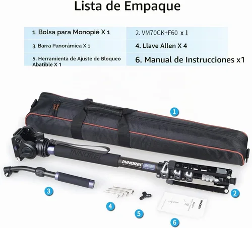 Vista 7 de VM70CK Kit de monopie de fibra de carbono - VM70CK Profesional Cabeza de fluido hidráulico Monopod extraíble Soporte de trípode de viaje