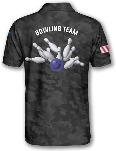 Vista 3 de PRIMESTY Camisas de bolos personalizadas para hombres, camisetas de bolos personalizadas con nombre y nombre del equipo, camisas polo de bolos