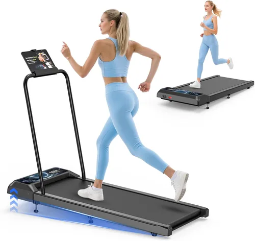 Vista 9 de Cinta de correr para debajo del escritorio con inclinación y manubrio Cinta de correr compacta, perfecta para correr, caminar y usar debajo