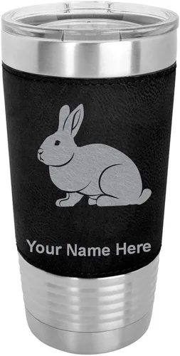 Vista 20 de LaserGram Personalized 20oz Tumbler, Rabbit (Baseball Style) Engraved Gift, Faux Leather Wrap, Vacuum Insulated Stainless Steel, Laser Engraved