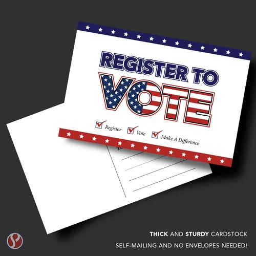Vista 2 de Regístrese para votar – Tarjetas postales patrióticas en blanco para la campaña electoral de Estados Unidos Enviable por correo, no necesita