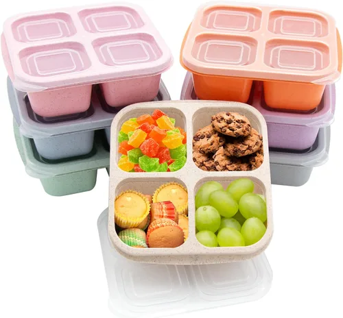 Vista 8 de Paquete de 4 cajas de almuerzo Bento, contenedores de preparación de comida de 2 compartimentos con tapas, aptos para microondas y lavavajillas