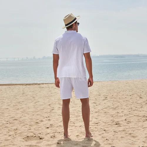 Vista 5 de MANTORS Chándal de verano para hombre, 2 piezas, ropa deportiva casual, camisa y pantalones cortos de manga corta