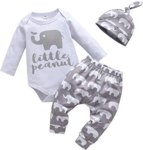 Vista 112 de Conjunto de 3 piezas de ropa de bebé recién nacido con estampado de manga larga + pantalones + sombrero
