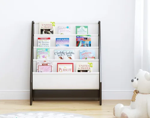 Vista 8 de UTEX Estantería para niños con bandeja para revistas y organizador, organizador de libros (Espresso)