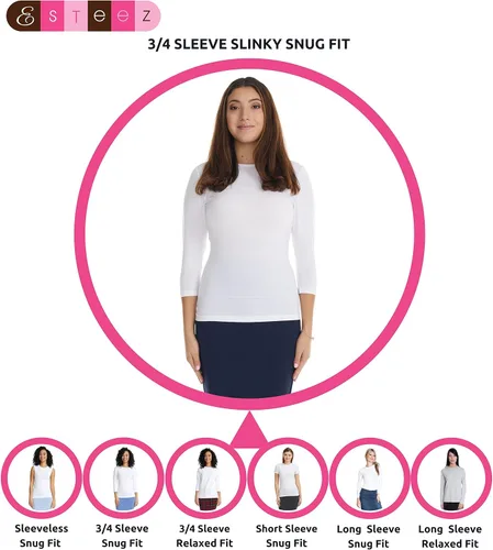 Vista 4 de ESTEEZ Camiseta de manga 34 con cuello redondo para mujer, ajuste cómodo