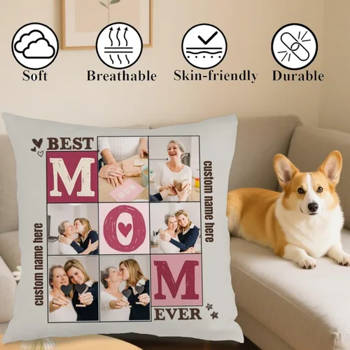 Vista 4 de Customizable Pillowcase with 6 Images and Text Dedicated to Mom, Decorative Cushion offering a Warm Gift for Anniversaries Birthdays Christmas or 6