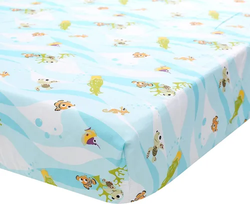 Vista 5 de Juego de ropa de cama para cuna de bebé, 7 piezas con temática oceánica, pez océano, tortuga, cuna