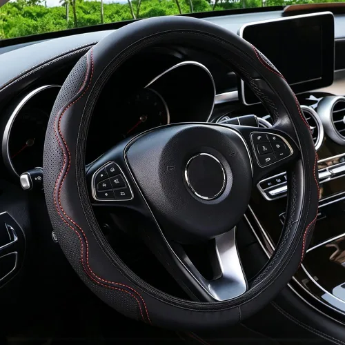 Vista 9 de Funda elástica para volante de coche universal de 15 pulgadas, fundas de volante de microfibra suave de cuero transpirable, antideslizante