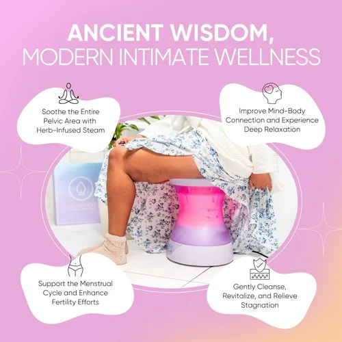 Vista 4 de Yoni - Juego de asiento de vapor para bienestar femenino y cuidado personal, vaporizador vaginal con control de temperatura SteamSafe y terapia