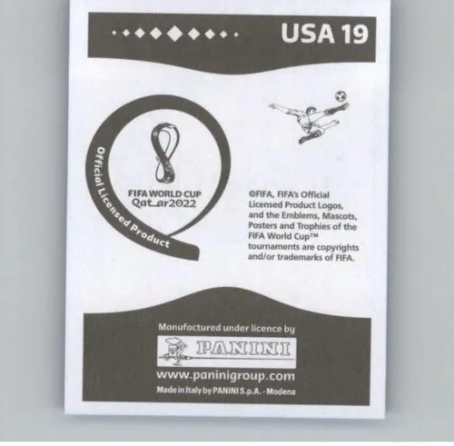 Vista 2 de Calcomanías de Panini World Cup Qatar 2022, color azul, #USA19, Giovanni Reyna Estados Unidos, Grupo B, calcomanía oficial del álbum