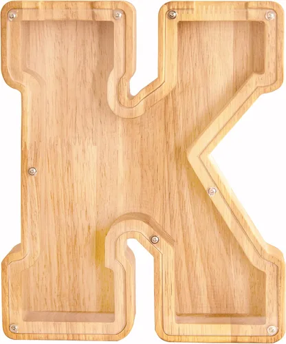 Vista 15 de Alcancía de 26 letras del alfabeto inglés A-Z, alcancía de madera transparente de gran capacidad, caja de ahorro de monedas personalizada