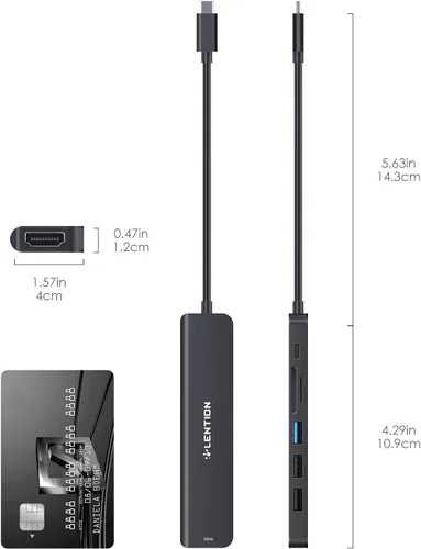 Vista 9 de LENTION Hub USB C con carga de 100 W, HDMI 4K a 60 Hz, lector de tarjetas dual, USB 3.0 y 2.0 compatible con MacBook Pro 2025-2016, nuevo Mac