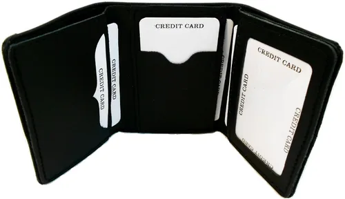 Vista 5 de Billetera triple de cuero hecha a mano para hombre, Negro -, Billetera triple